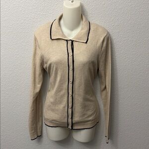 Max Studio Tipped Button Front  Cardigan with Collar Office